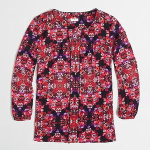 J. Crew Factory Printed Peasant Pom Pom Trim Top